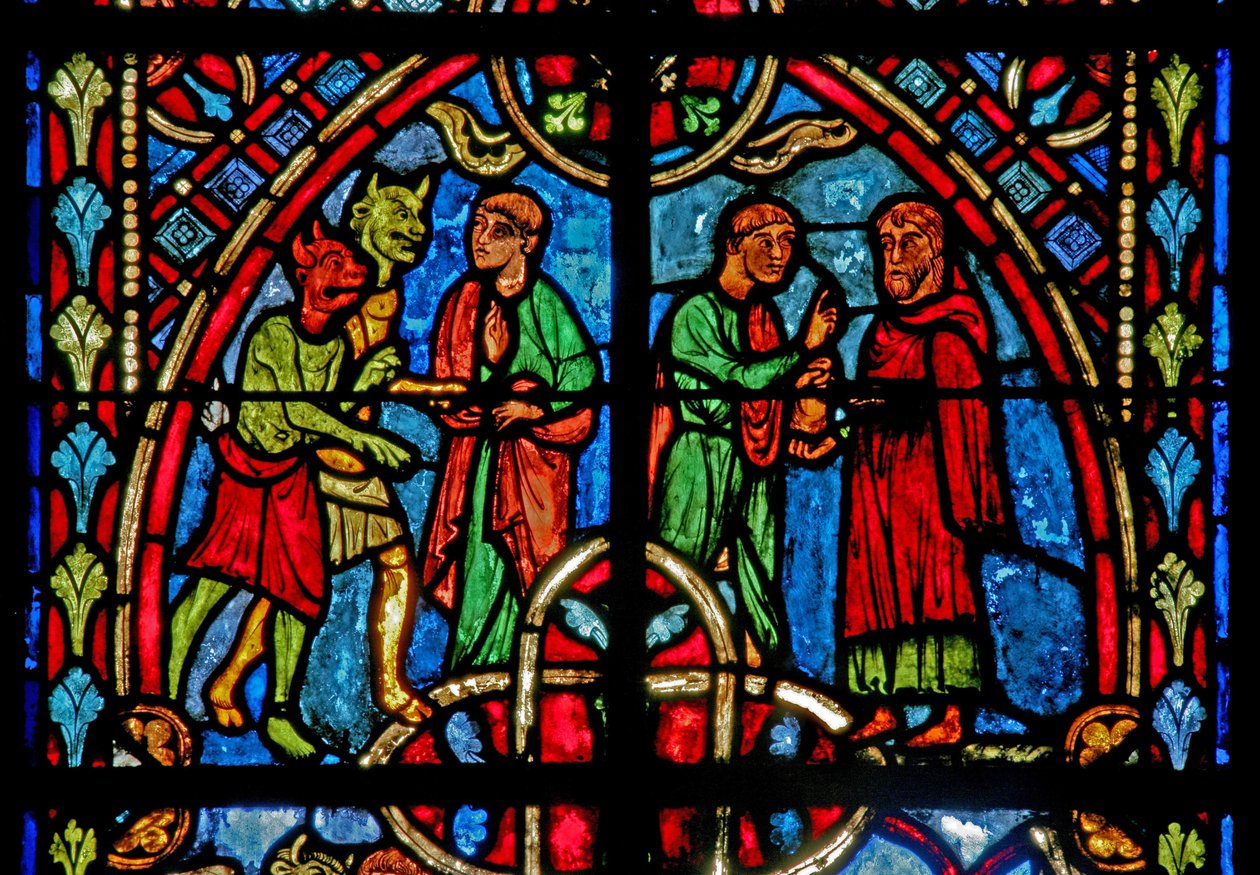 Fenster w2, Szene aus der Theophilus-Geschichte (modern) von French School