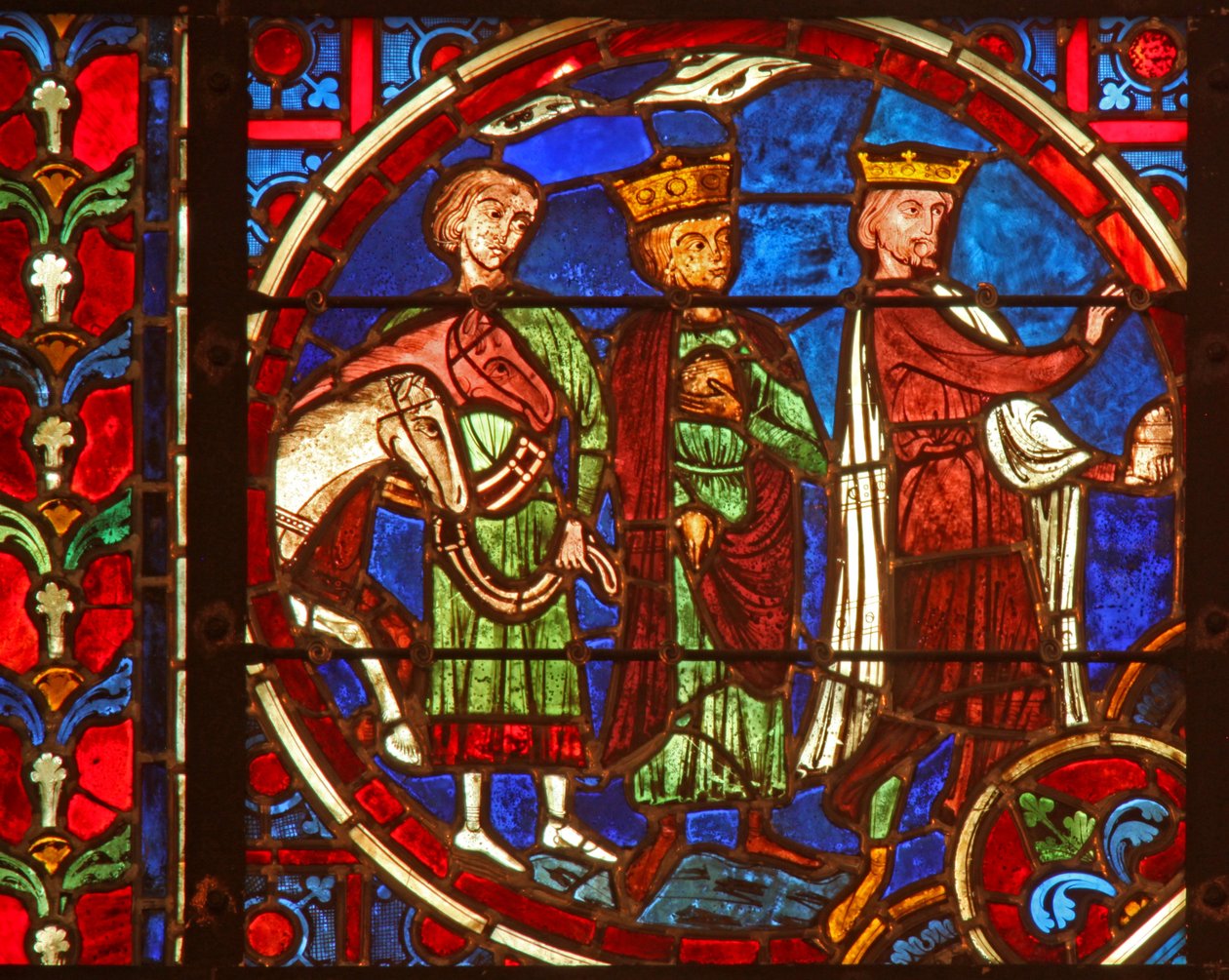 Fenster w2 zeigt die Anbetung der Heiligen Drei Könige von French School
