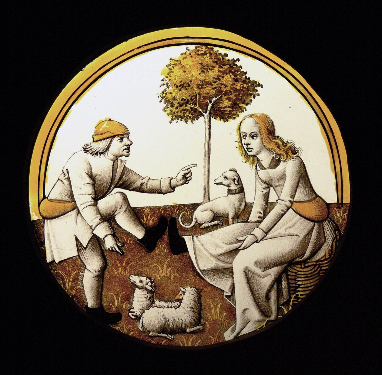 Fenster w70 Darstellung eines ungewissen Themas (das Jeu de quintaine?) von French School
