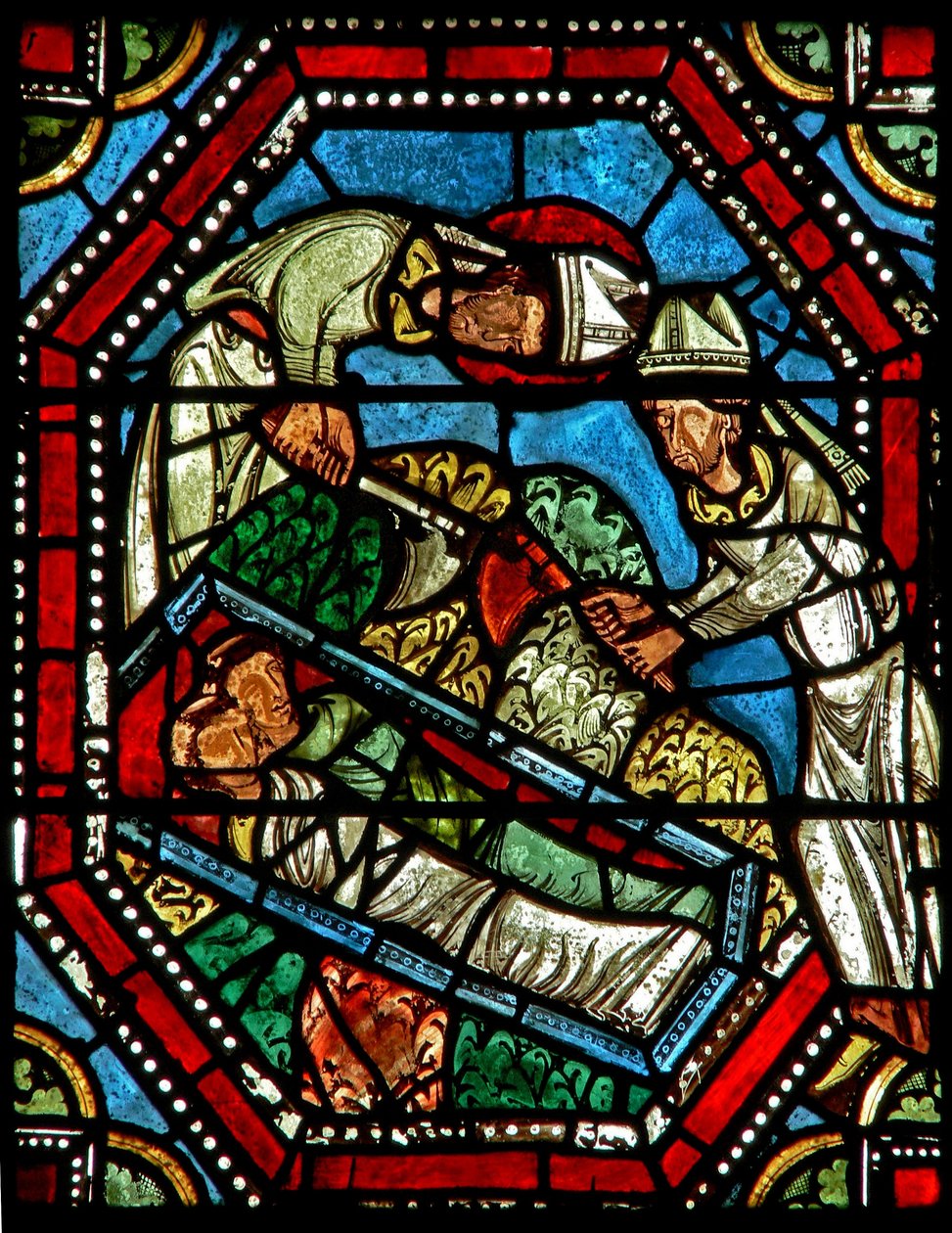 Fenster wXX mit St. Ambrosius, der die Überreste von St. Gervais und St. Protais findet von French School