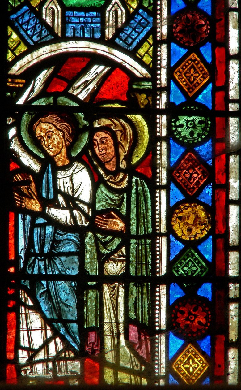 Fenster wXX mit einem Engel und einem Heiligen von French School