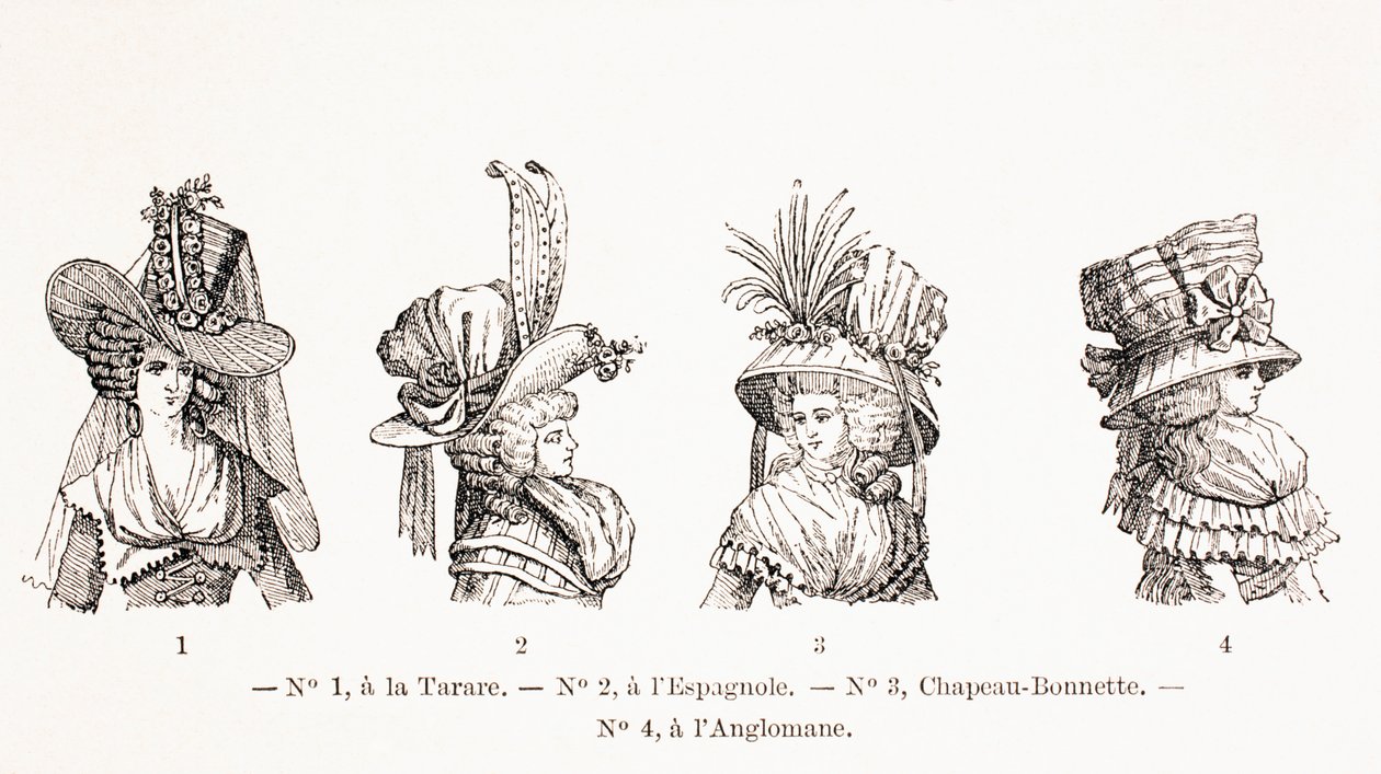 Damenhutmoden des 18. Jahrhunderts, 1875 von French School