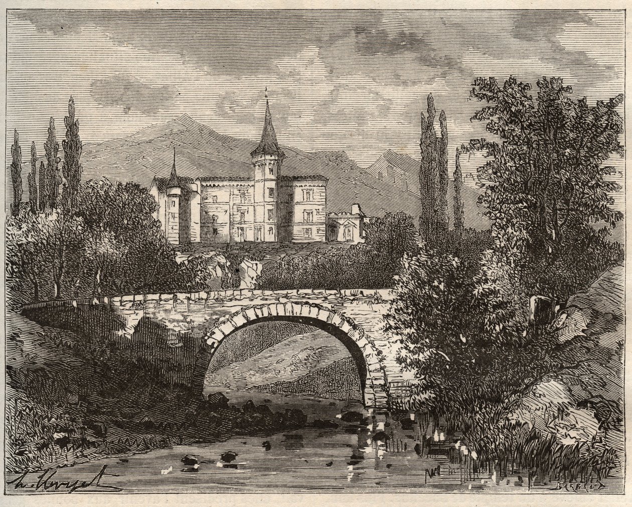 Schloss Rochelambert im Tal der Borne Haute-Loire (43) - Gravur in „La France illustrée: Geographie, Geschichte, statistische Verwaltung“ von V.A. Malt-Brown. 1884 von French School