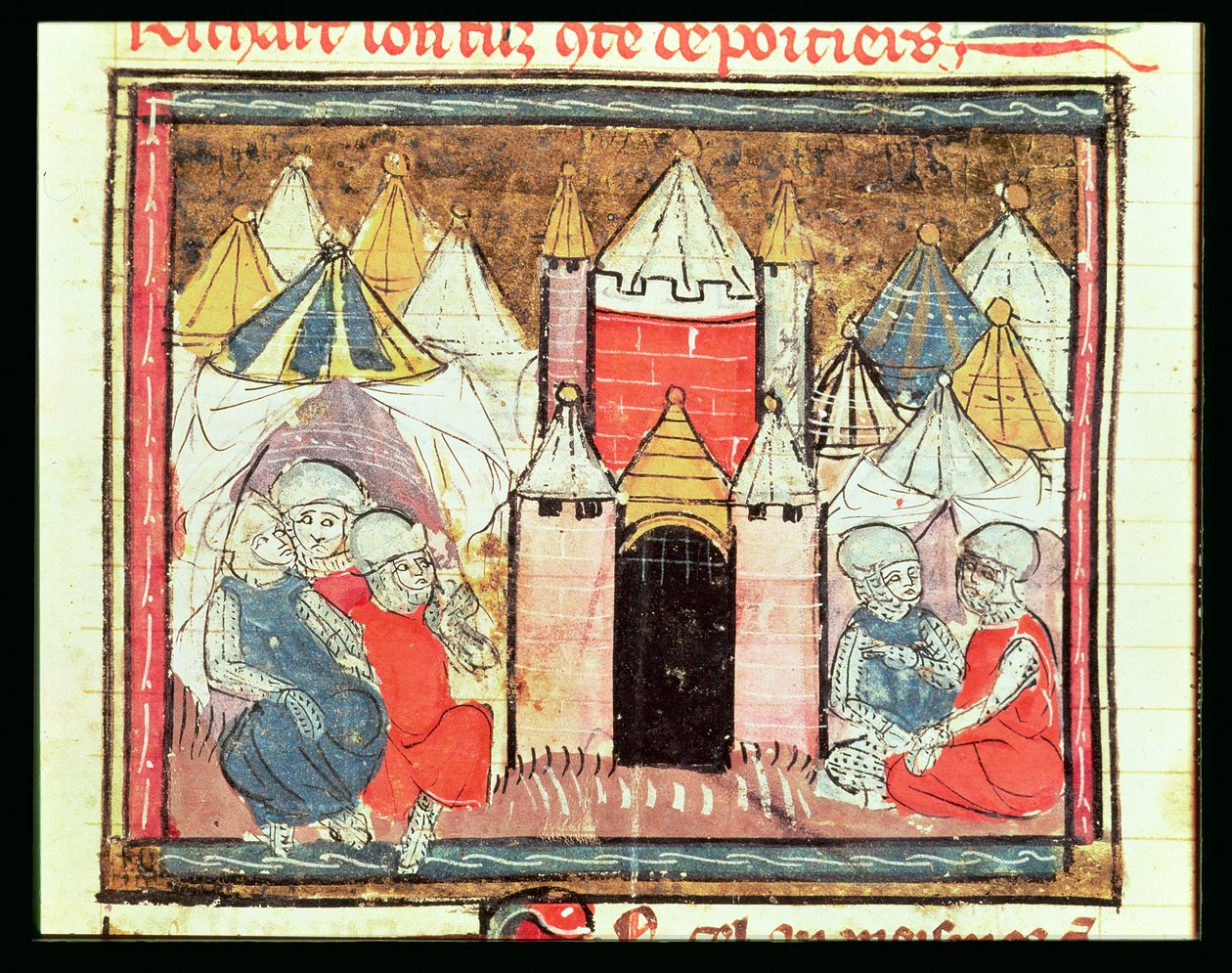 f.259r Die Belagerung von Château-Gaillard im Jahr 1204, als Philipp II. August von Frankreich (1165-1223) König Johann (Ohneland) von England (1199-1216) besiegte, aus den Grandes Chroniques de France, 1375-79 von French School