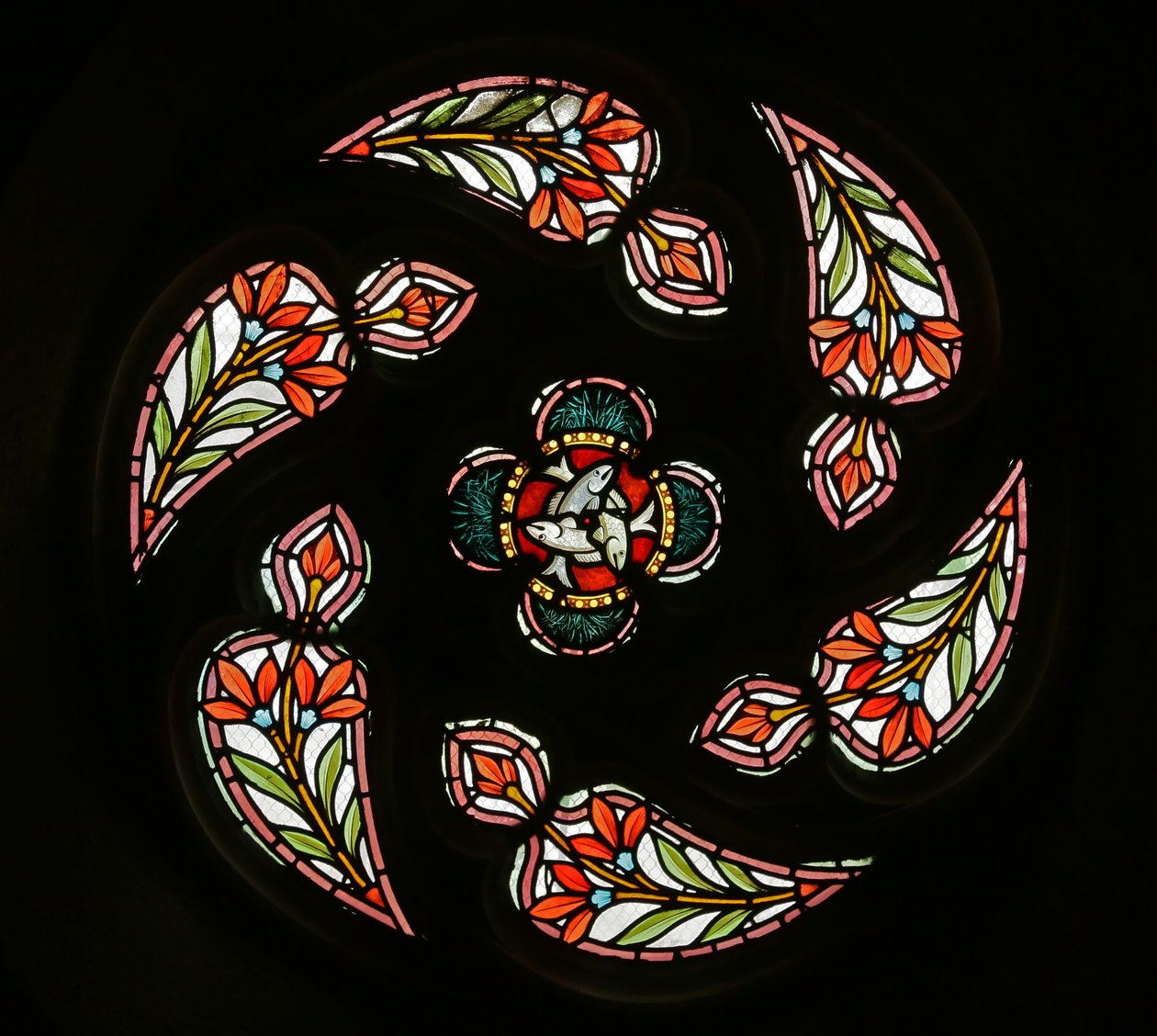 Rosettenfenster am Westende (Buntglas) von French School
