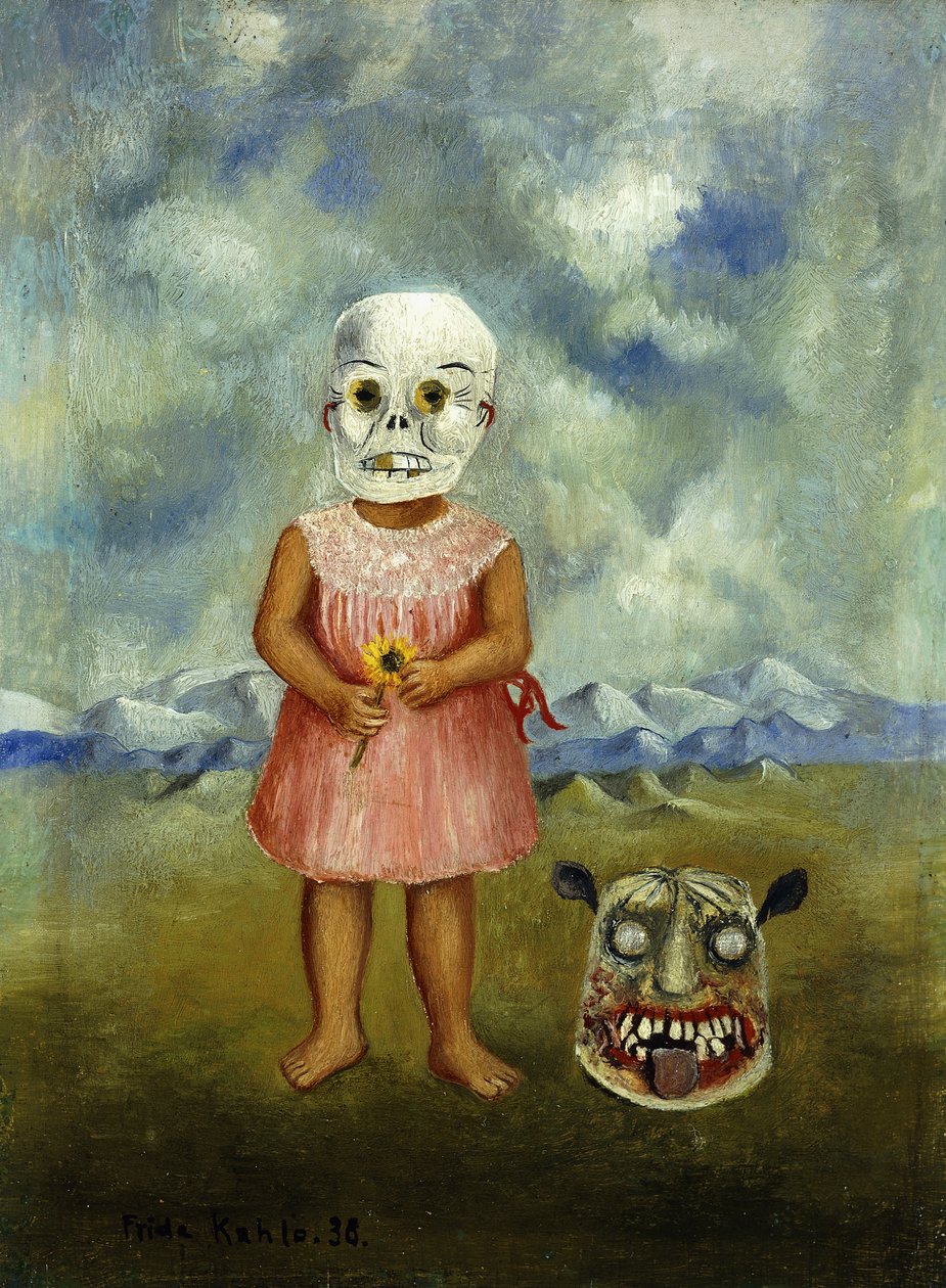 Sie spielt allein oder Mädchen mit Totenmaske von Frida Kahlo