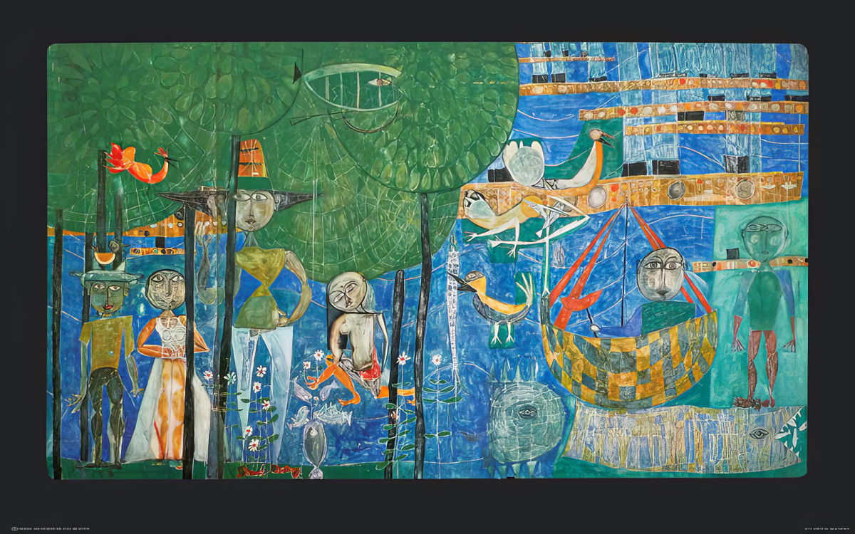 Paradies - Land der Menschen, Vögel und Schiffe von Friedensreich Hundertwasser