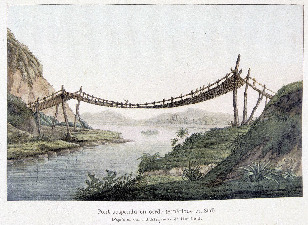 Hängebrücke in Südamerika, basierend auf einer Zeichnung von Alexander von Humboldt von Friedrich Alexander Baron von (after) Humboldt