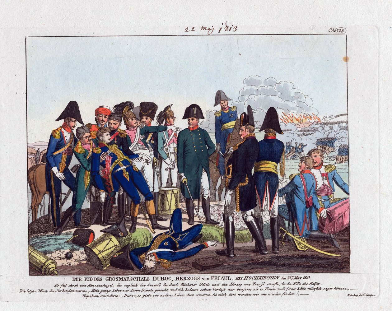 Der Tod von Marschall Duroc in Hochkirchen am 22. Mai 1813 (Schlacht bei Bautzen oder Wurschen) von Friedrich Campe