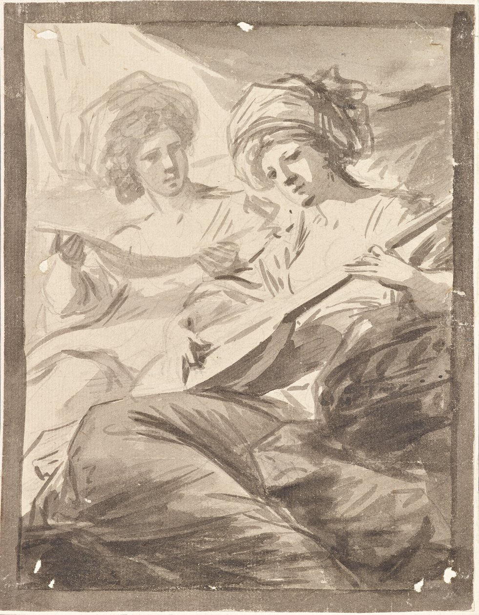 Zwei Frauen mit Mandoline (Studie zum Doppelporträt der Schwestern Victoire und Sophie von Fries?) von Friedrich Heinrich Fuger