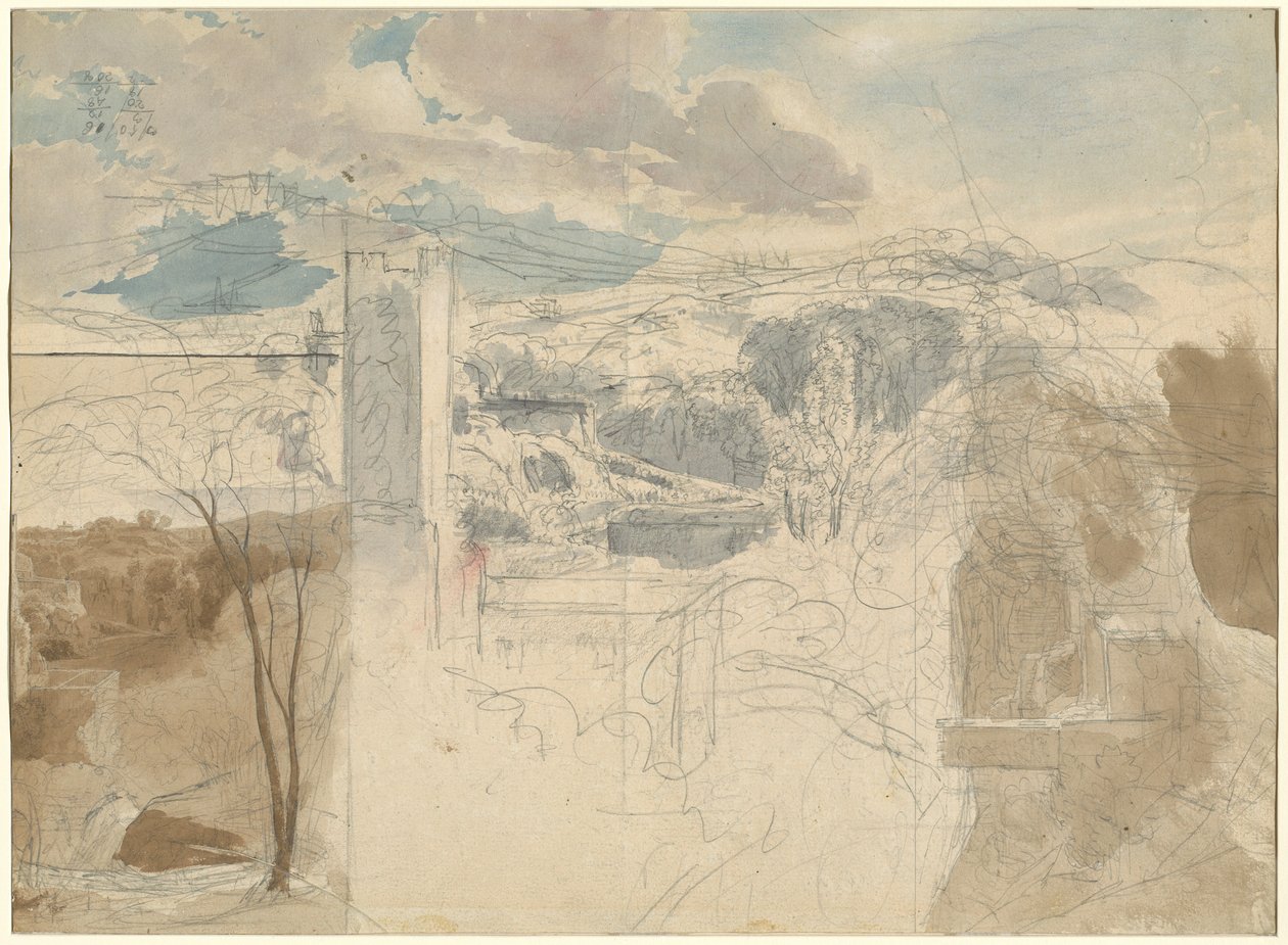 Ruinen eines befestigten Turms in bewaldeten Hügeln von Friedrich Salathé