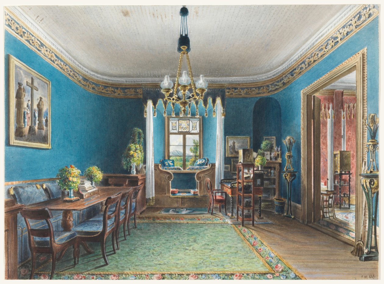 Das Blaue Zimmer, Schloss Fischbach, 1846 von Friedrich Wilhelm Klose