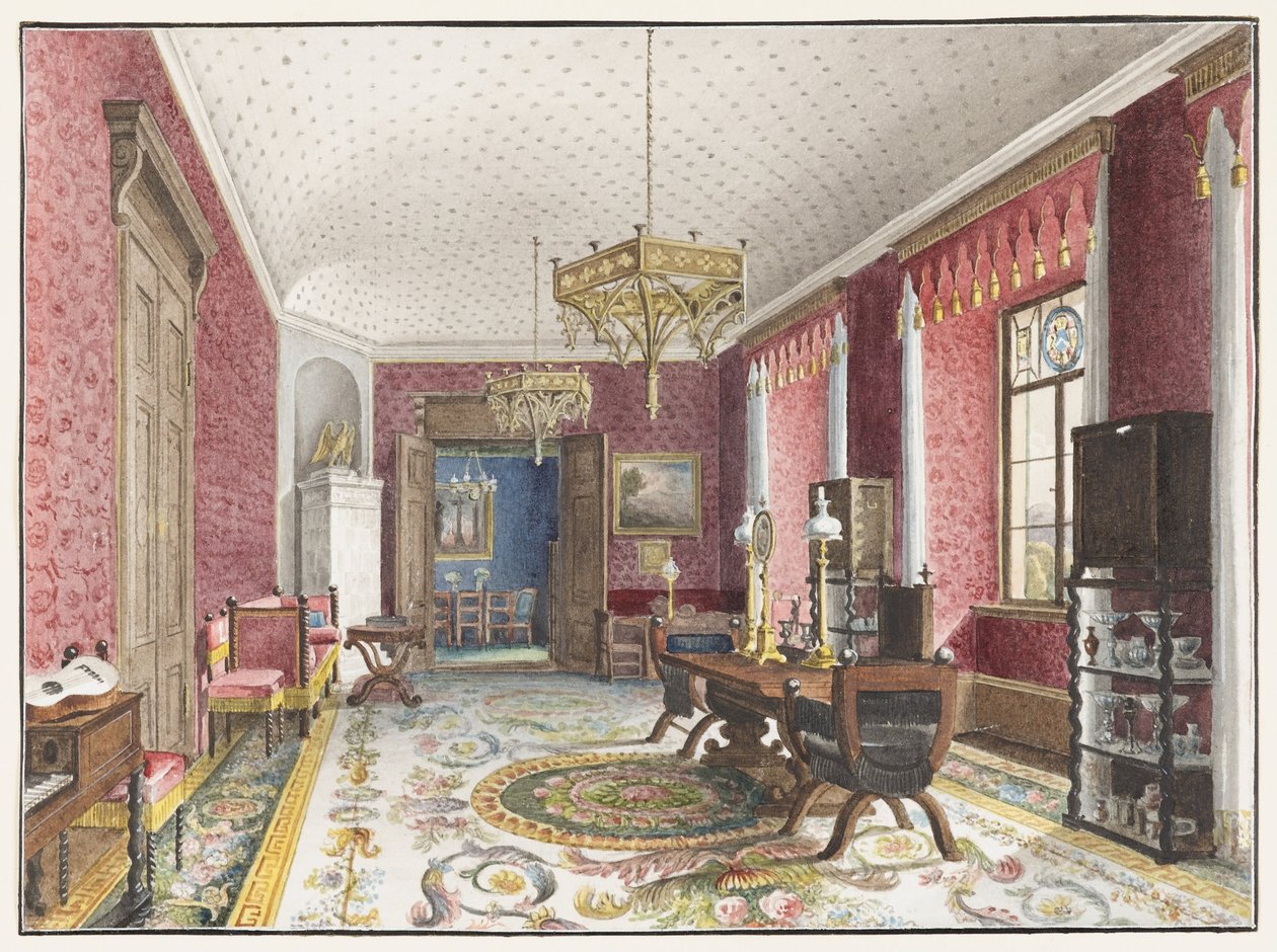 Das Rote Zimmer, Schloss Fischbach, ca. 1846 von Friedrich Wilhelm Klose