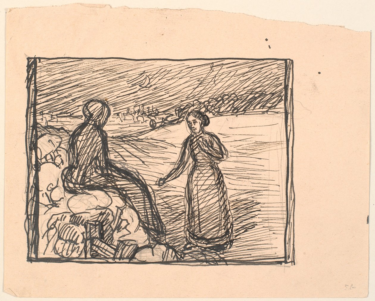 Draußen im Schnee saß eine Frau in langen schwarzen Kleidern... von Fritz Syberg