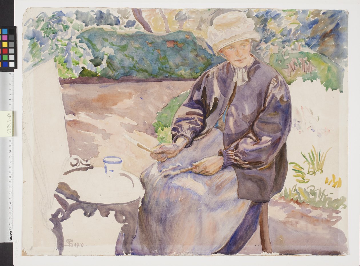 Die Frau des Künstlers, die Malerin Anna Syberg, im Garten des Schmieds von Fritz Syberg