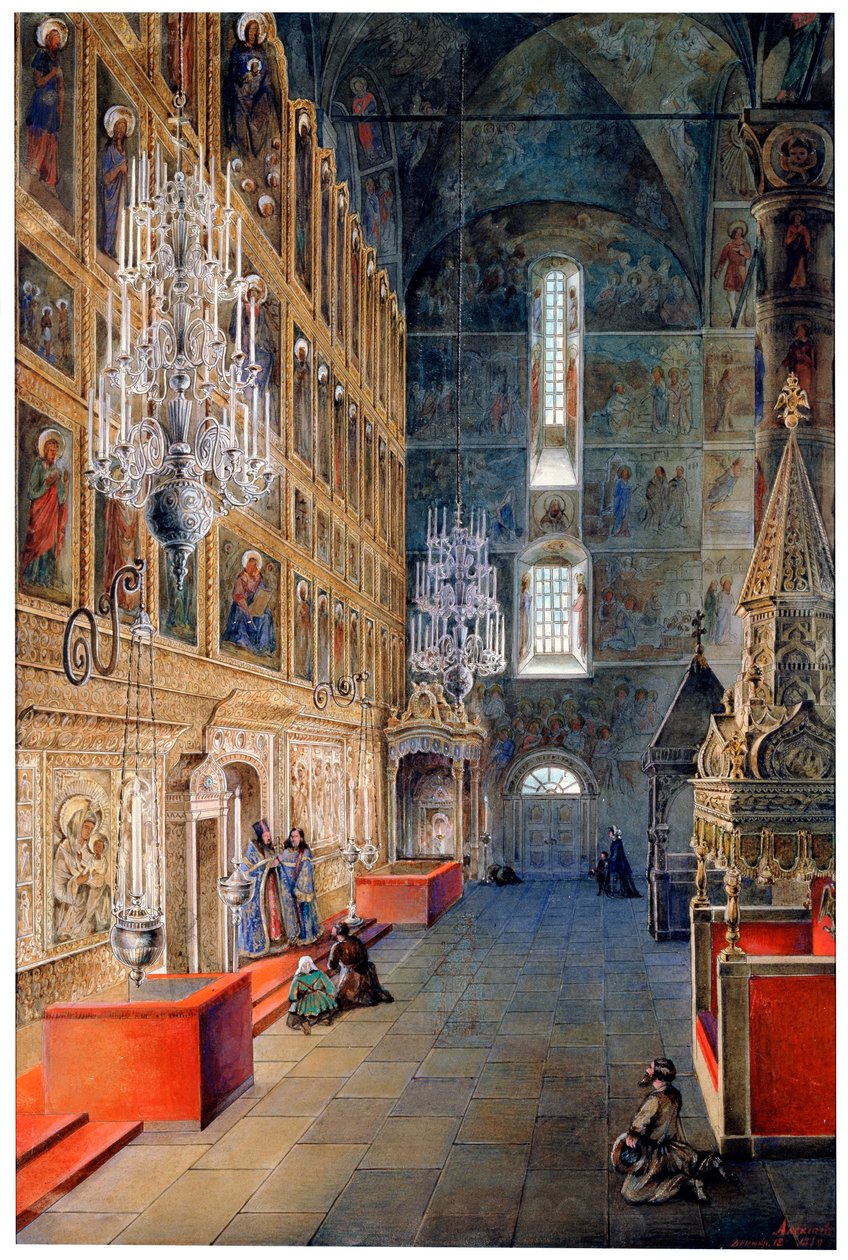 Innenraum in der Mariä-Entschlafens-Kathedrale im Moskauer Kreml von Fyodor Yakovlevich Alexeev