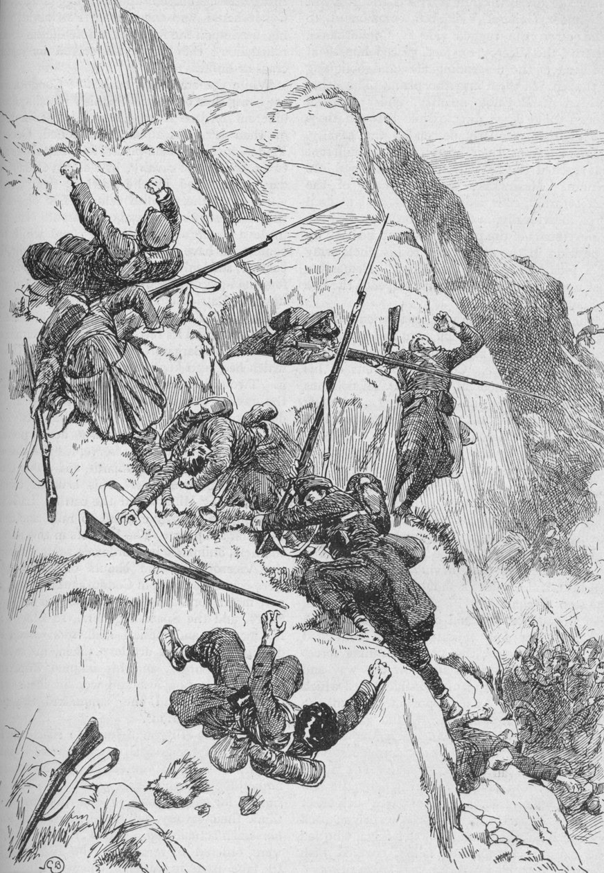 Die besiegten Spanier kletterten die zerklüfteten Seiten hinauf von GB