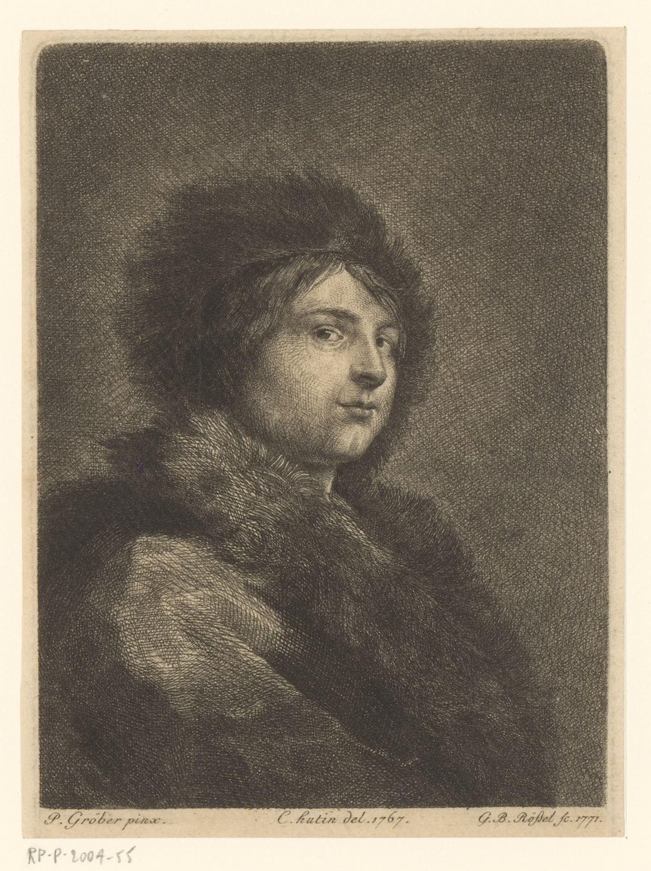 Porträt eines unbekannten jungen Mannes mit Pelzmantel und Pelzmütze von G.B. Rössel