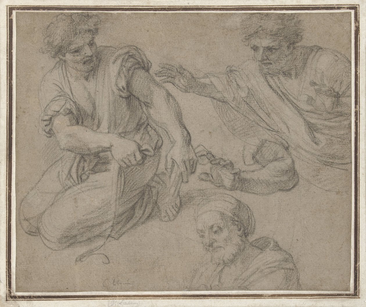 Studien eines knienden Mannes, Halbfigur, Arm und Büste von G. Ladan