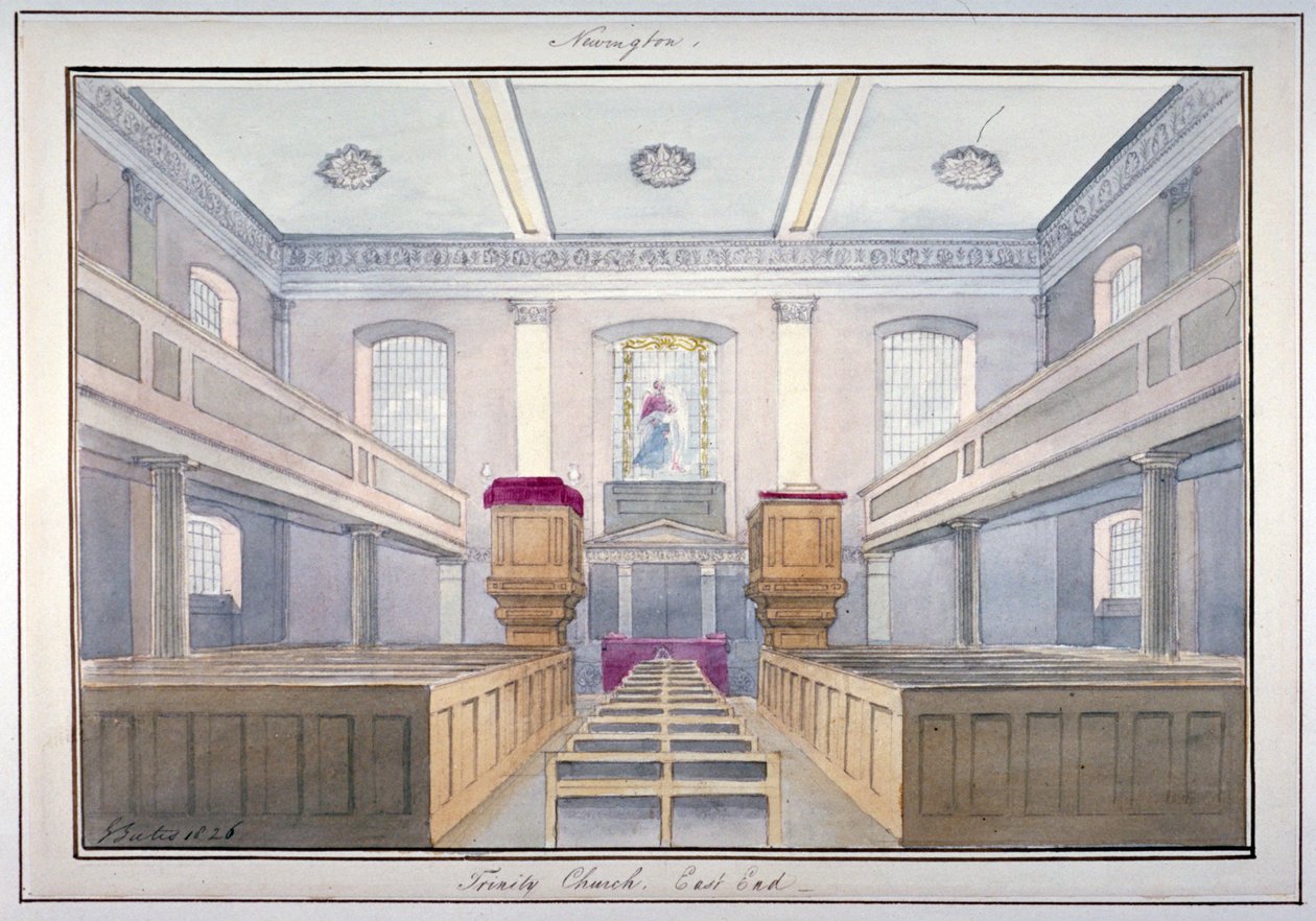 Innenansicht des Ostendes der Holy Trinity Church, Newington, Southwark, London, 1826 von G Yates