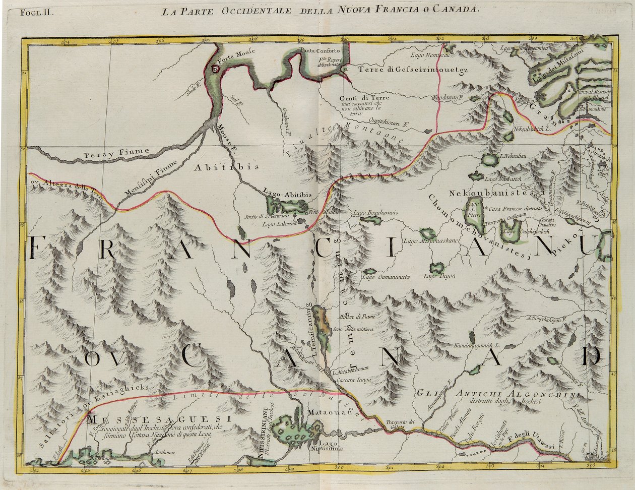 Der westliche Teil von Neufrankreich oder Kanada, Kupferstich von G. Zuliani aus Band I des "Neuesten Atlas" veröffentlicht in Venedig 1778 von Antonio Zatta, Privatsammlung von G. Zuliani