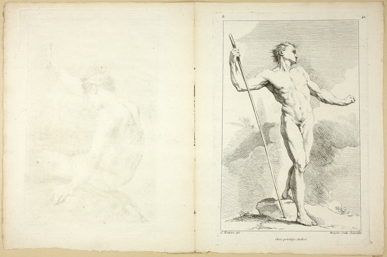 Figur (recto und verso), aus dem zweiten Buch der Figuren der Akademien, teilweise graviert von den Professoren der Königlichen Akademie von Gabriel Huquier