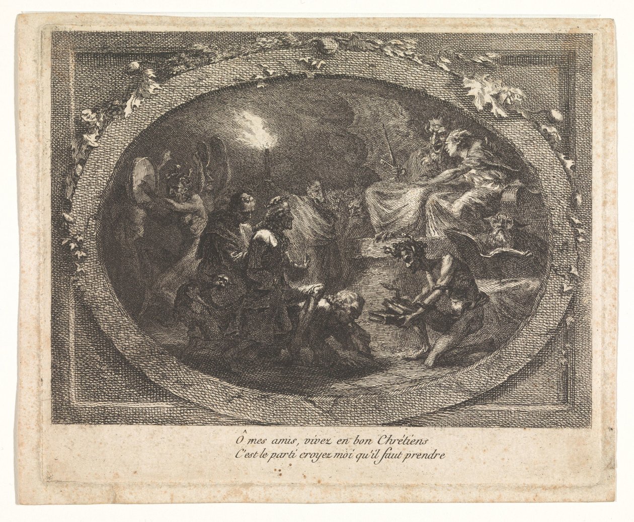 Voltaire in der Hölle angekommen von Gabriel Jacques de Saint Aubin (school of)