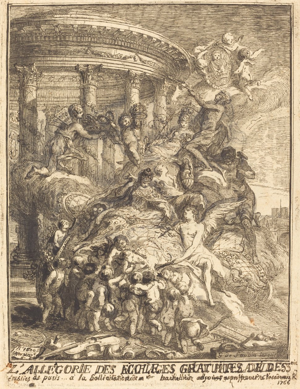 Allegorie der Ehen, die von der Stadt Paris bei der Geburt des Herzogs von Burgund geschlossen wurden von Gabriel Jacques de Saint Aubin