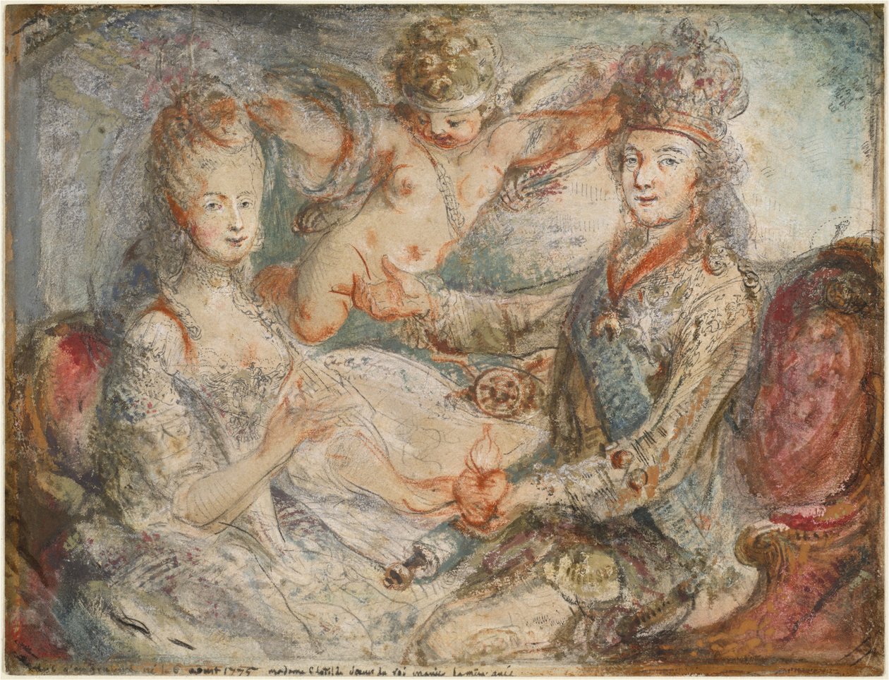 Ludwig XVI. und Marie-Antoinette von Amor gekrönt von Gabriel Jacques de Saint Aubin