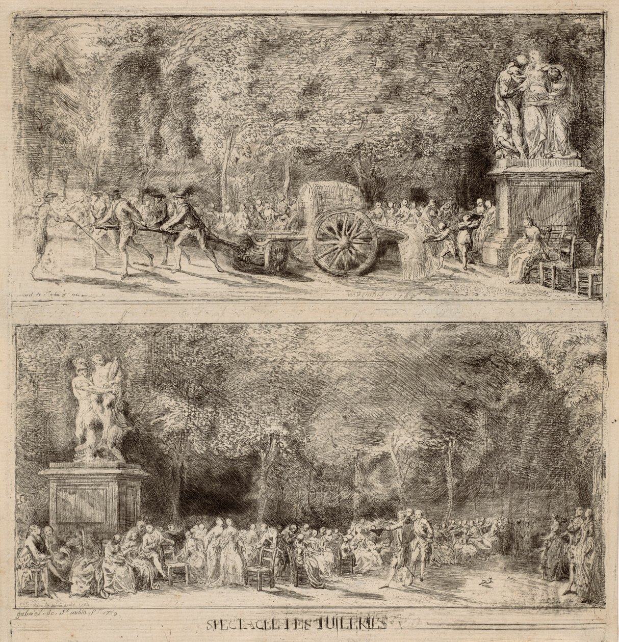 Szenen aus den Tuilerien: Die Stühle und der Wasserwagen von Gabriel Jacques de Saint Aubin