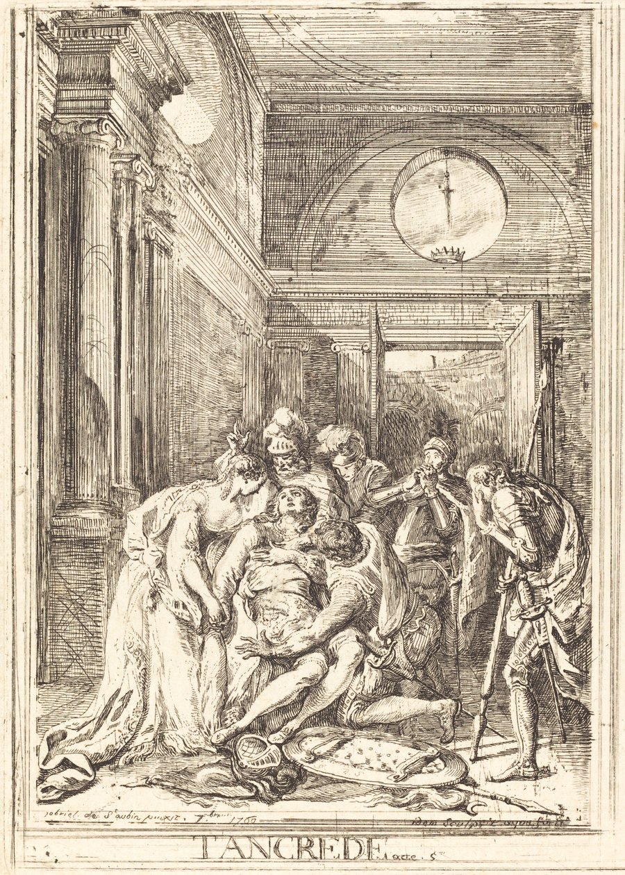Der Tod von Tancred (links) von Gabriel Jacques de Saint Aubin