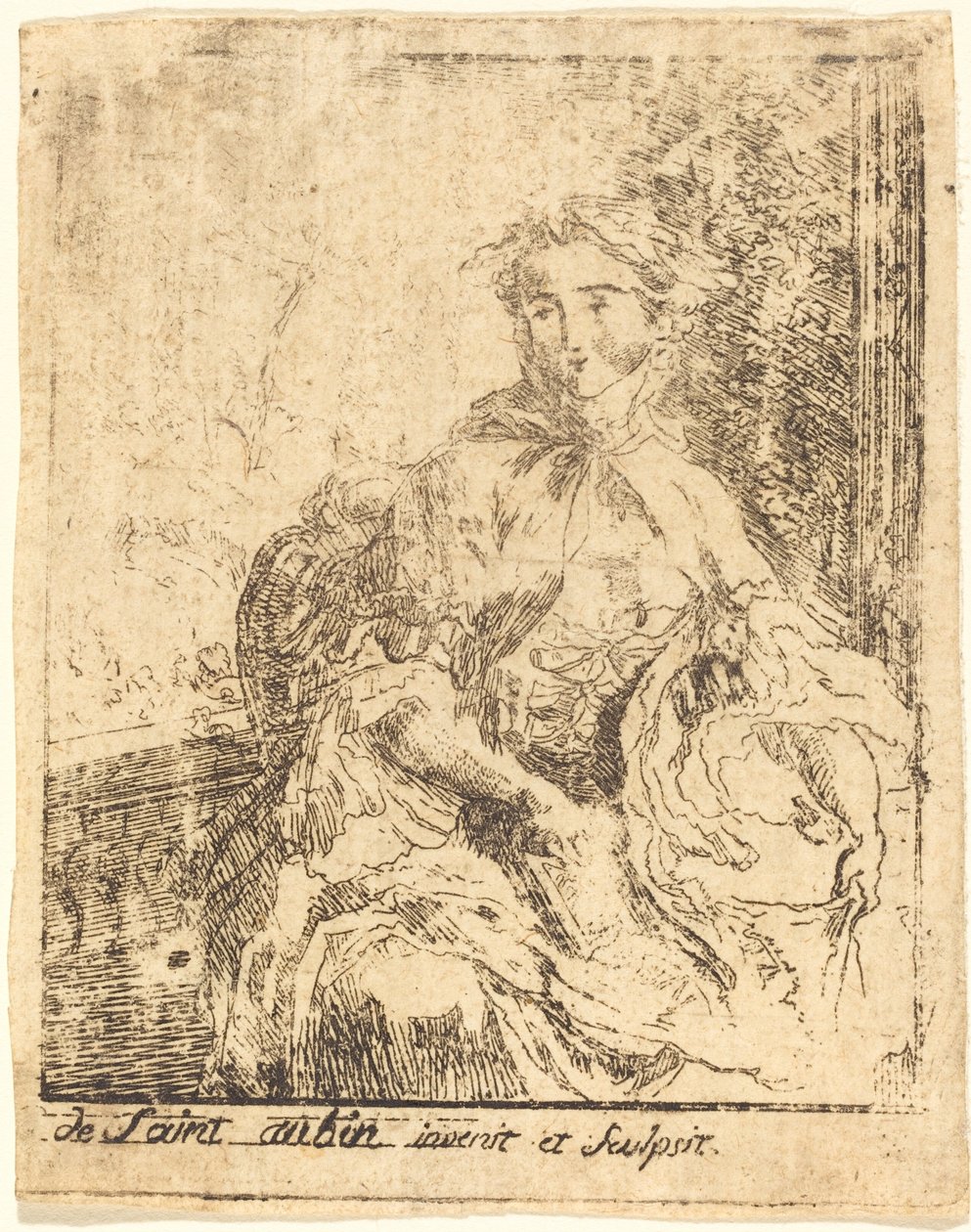 Junge Frau auf der Terrasse (La jeune femme à la terrasse) von Gabriel Jacques de Saint Aubin