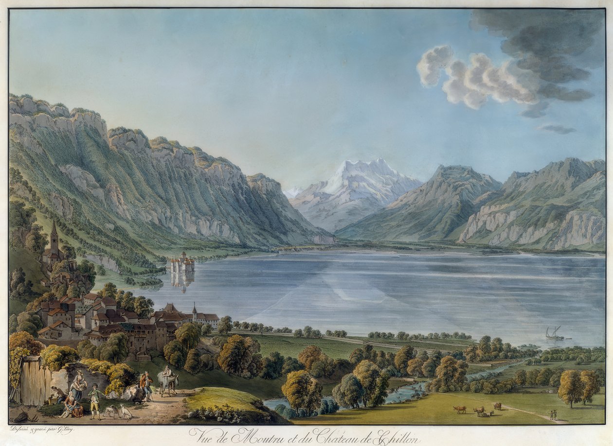 Genfersee mit Montreux, dem Château de Chillon und den Dents du Midi von Gabriel Lory