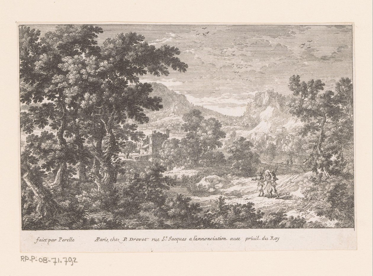 Christus und die Emmausjünger (Serie: Landschaften mit biblischen Darstellungen) von Gabriel Perelle