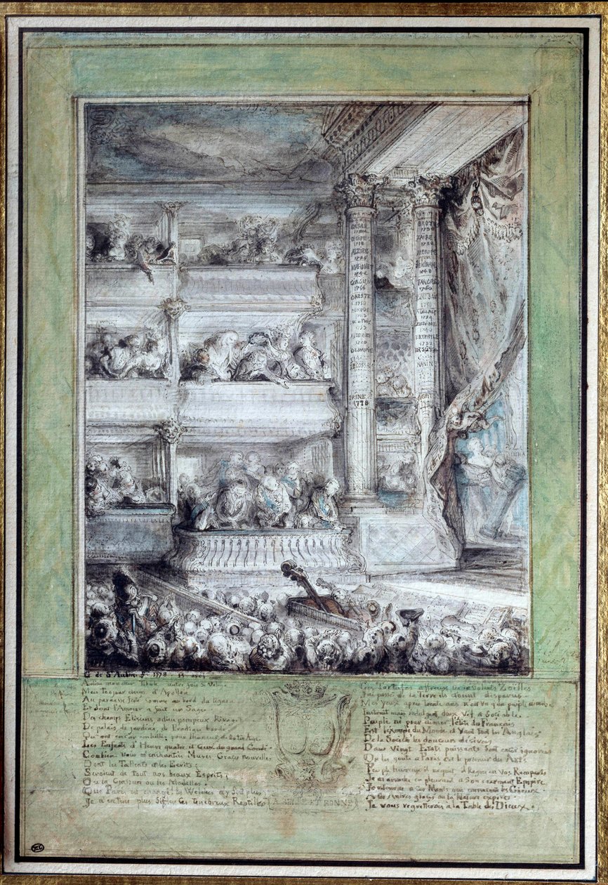 Die Krönung Voltaires (1694-1778) im Théâtre Français am 12.04.1778 von Gabriel de Saint Aubin
