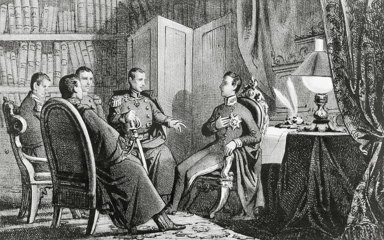 Prinz Karl Albert von Carignano (1798-1849) verspricht seine Unterstützung den liberalen Verschwörern, 6. März von Gabriele Castagnola