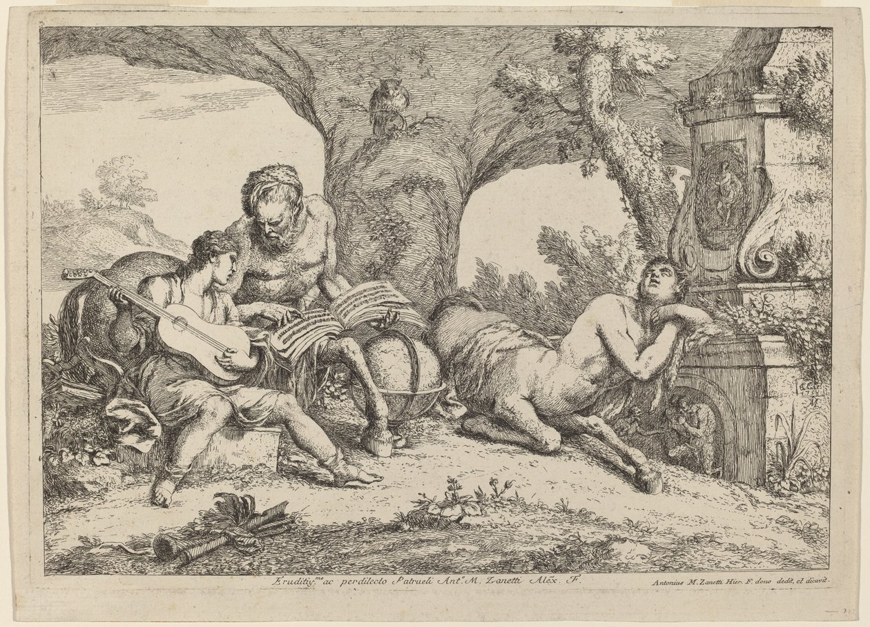 Chiron unterrichtet Achilles in Musik von Gaetano Zompini after Giovanni Benedetto Castiglione