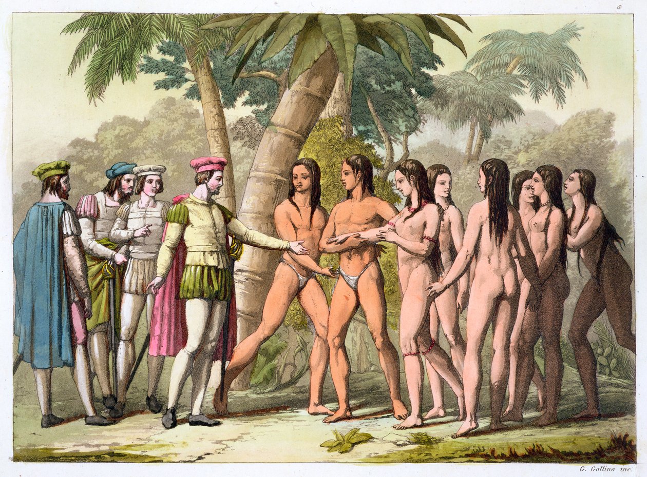Christopher Columbus mit Hernando Cortes, der ein indianisches Mädchen als Geschenk erhält von Gallo Gallina