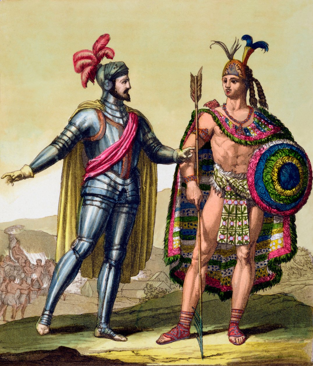 Die Begegnung zwischen Hernando Cortes und Montezuma II, Mexiko, 1519 ca. 1820-1839 von Gallo Gallina