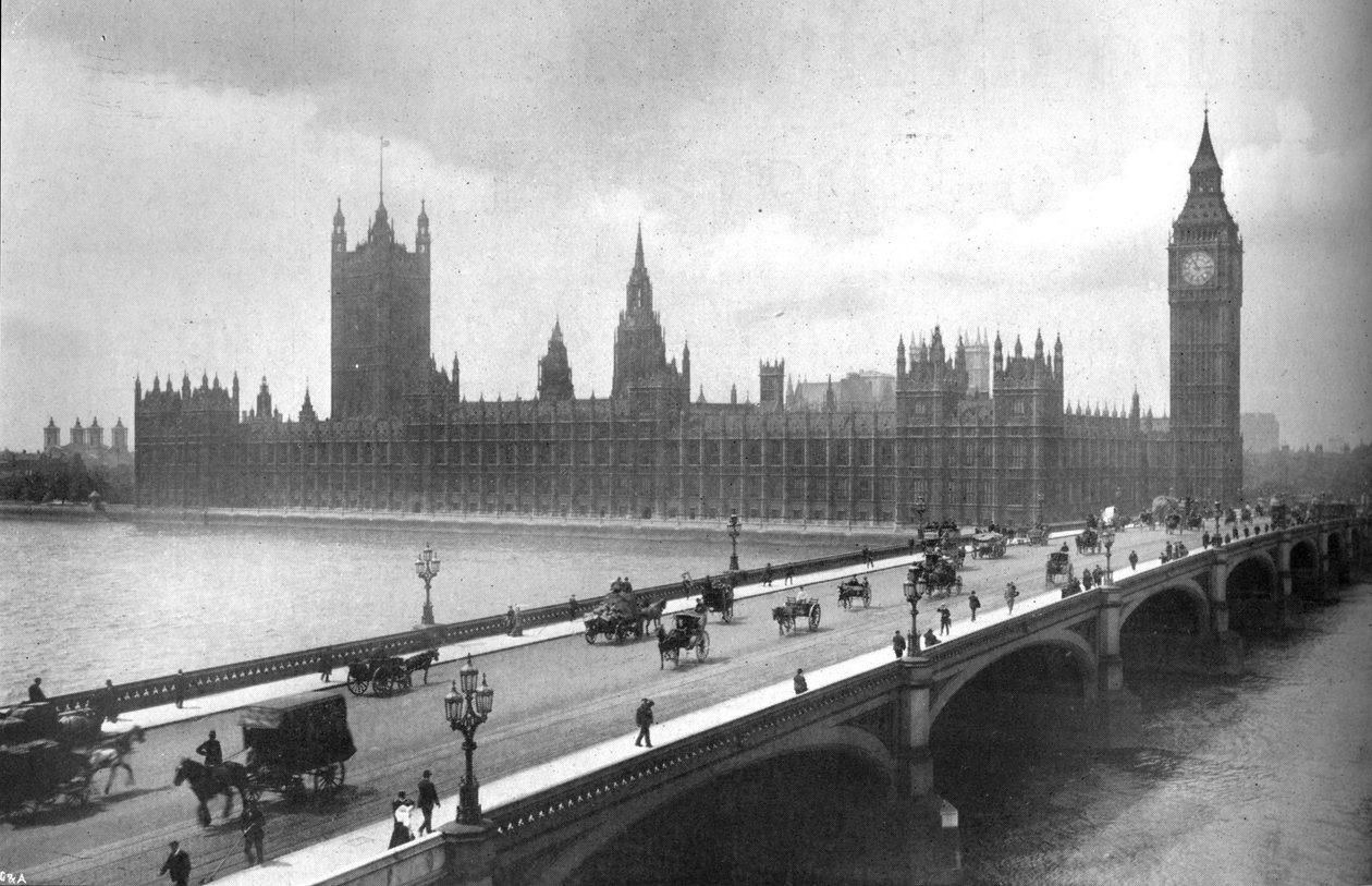 Houses of Parliament und Westminster Bridge, 1919 von Garratt and Atkinson