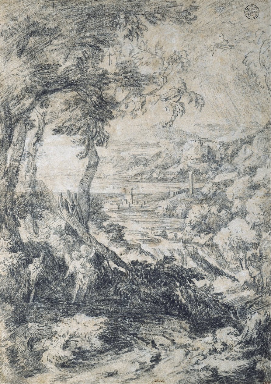Landschaft mit Elia und dem Engel auf dem Berg Horeb von Gaspard Poussin Dughet