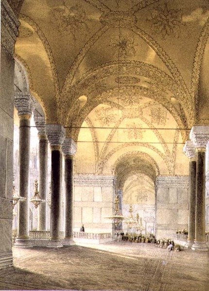 Hagia Sophia, Tafel 7: Eingang zum Kirchenschiff, graviert von Louis Haghe, veröffentlicht 1852 von Gaspard (after) Fossati