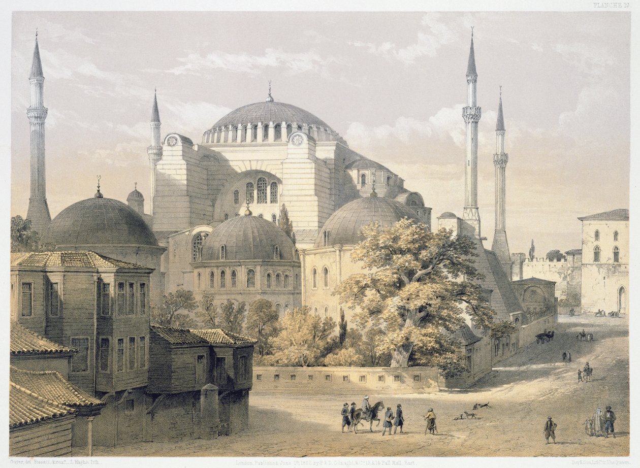 Hagia Sophia, Tafel 19: Außenansicht der Moschee, graviert von Louis Haghe (1806-85), veröffentlicht 1852 von Gaspard Fossati