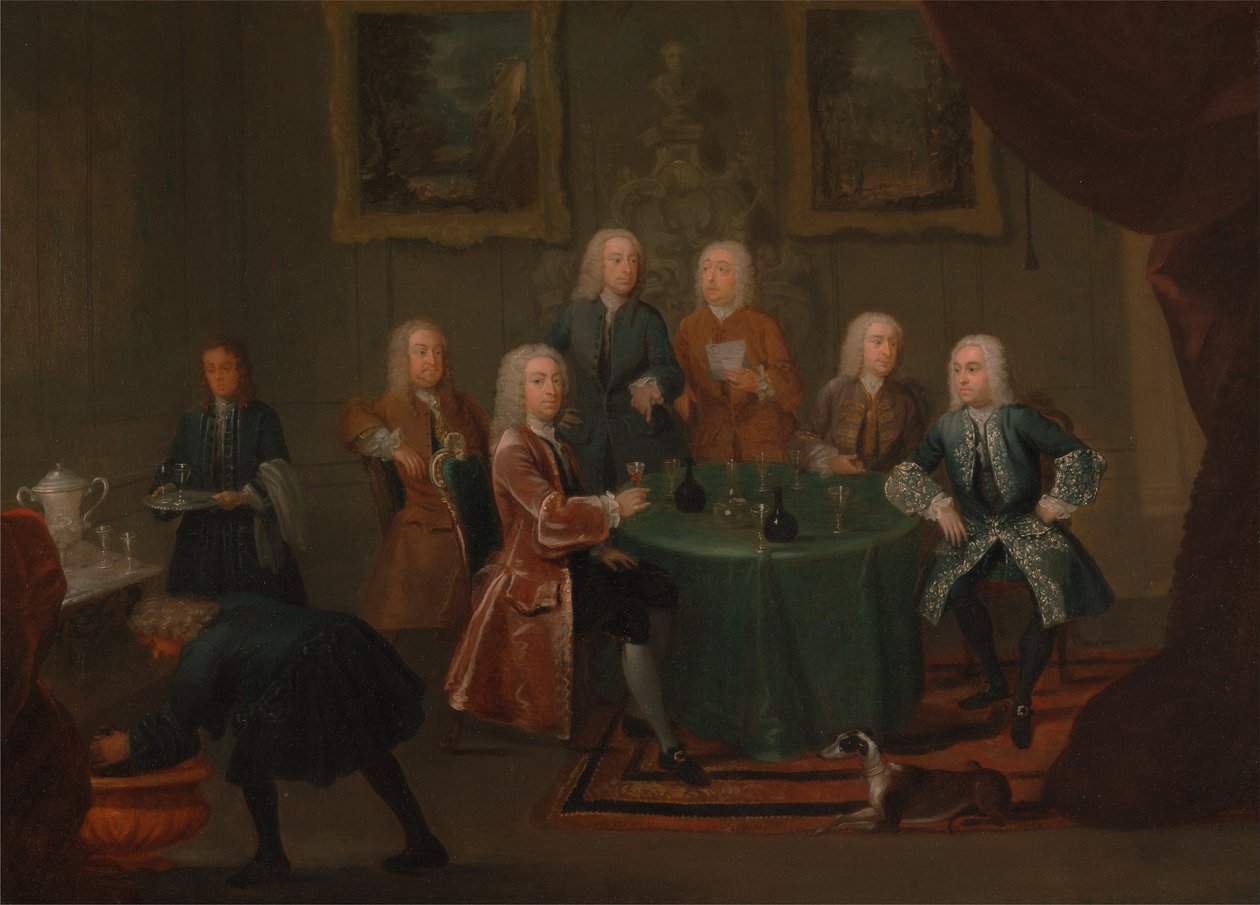 Die Brüder Clarke mit anderen Herren beim Weintrinken von Gawen Hamilton