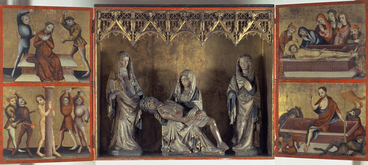Altarbild, das die Beweinung und die Passion Christi darstellt (Altar der Heiligen Elisabeth von Thüringen), um 1410 von Gdansk School