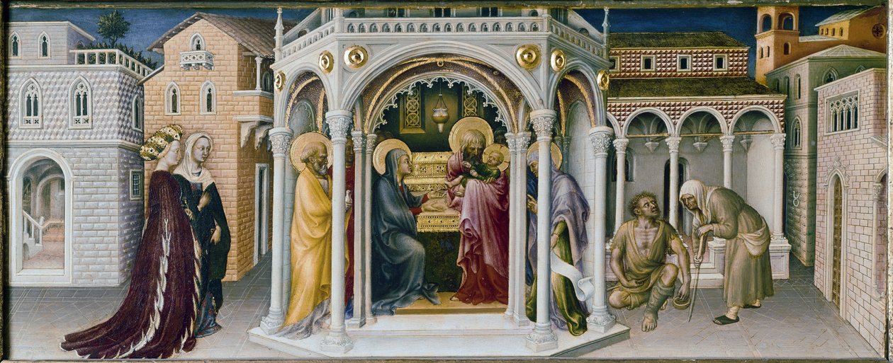 Altarbild der Anbetung der Könige: Detail der Darstellung im Tempel von Gentile da Fabriano