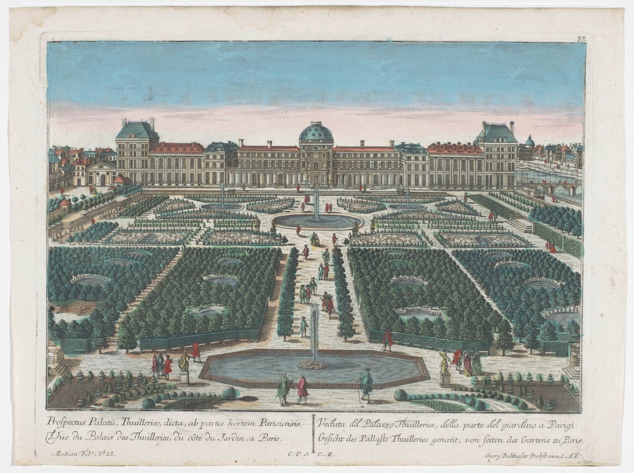 Ansicht des Palais des Tuileries in Paris vom Jardin des Tuileries aus gesehen von Georg Balthasar Probst