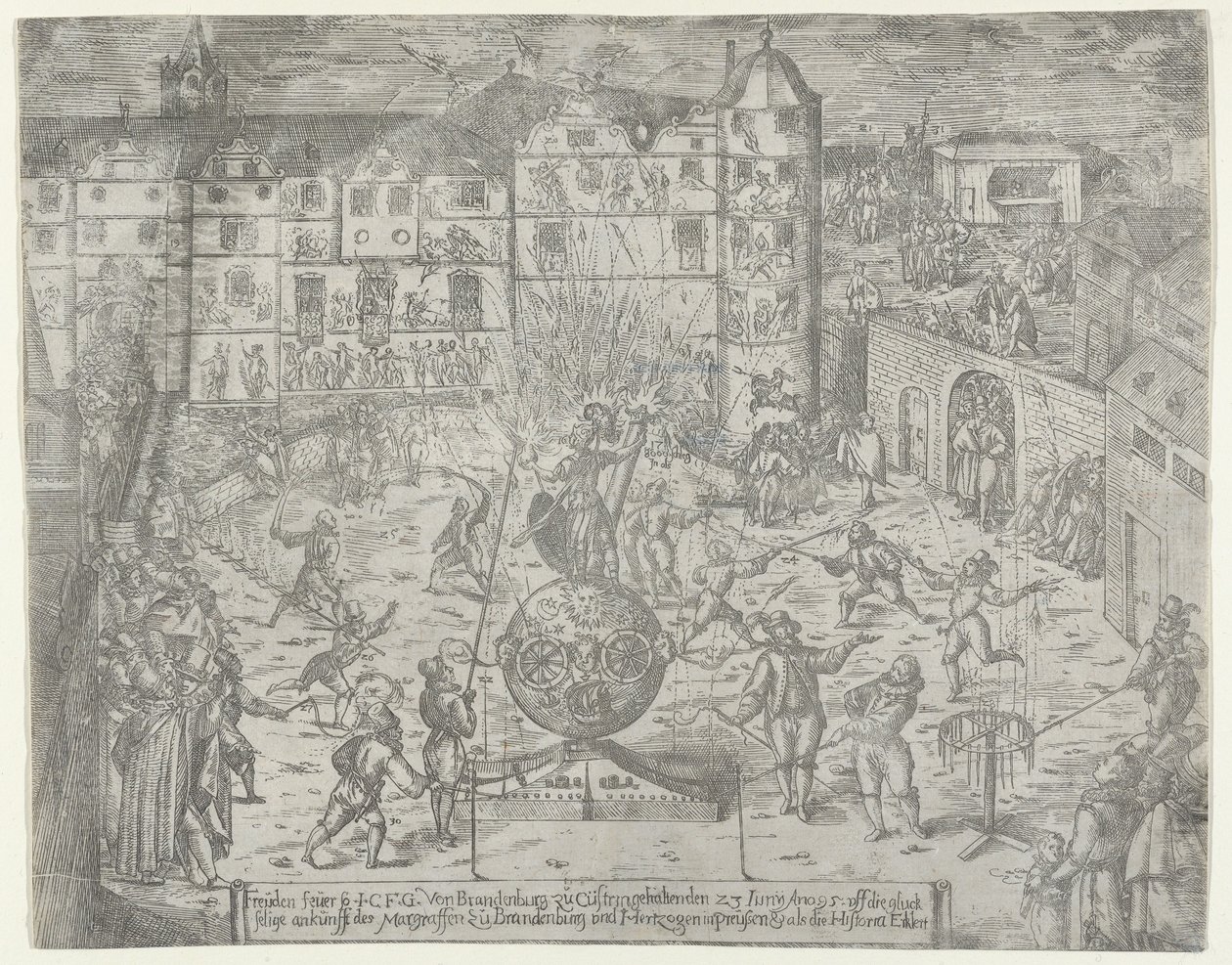 Feuerwerk am 23. Juni 1595 zur Einfahrt des Markgrafen von Brandenburg nach Küstrin von Georg Keller