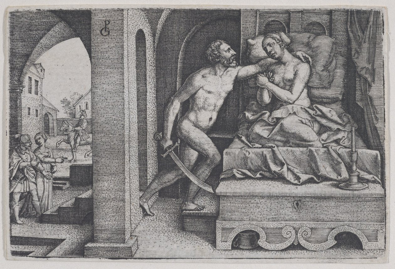 Tarquinius vergewaltigt Lucretia, aus Szenen der römischen Geschichte von Georg Pencz