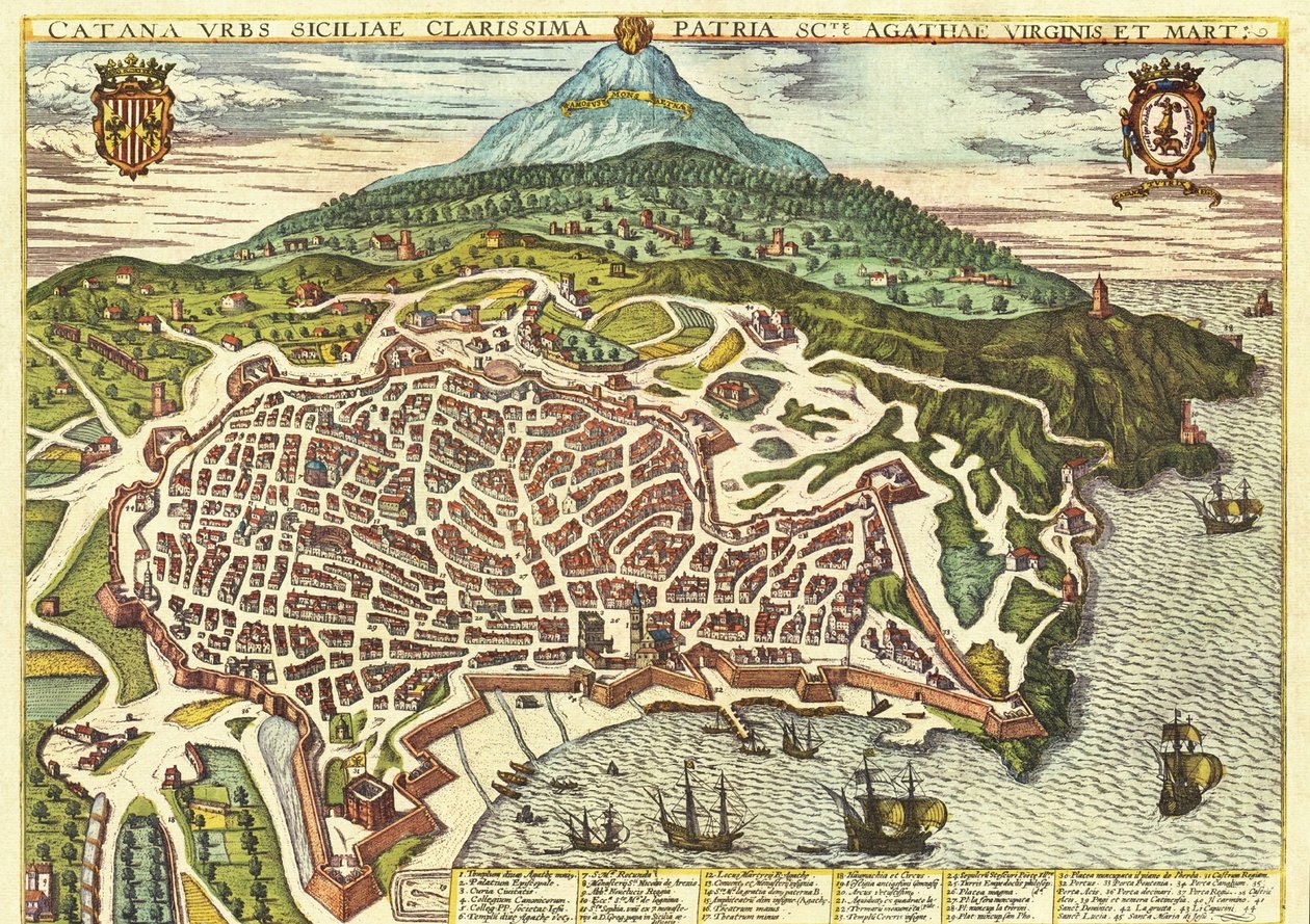 Catania, Sizilien, Italien von Georg and Hogenberg Franz (1535 90) Braun